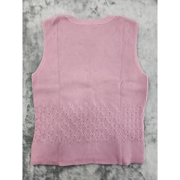 Vintage 90s Apostrophe Sleeveless Pullover Sweater Size L Pink Stretch Rib Knit - Picture 2 of 7
